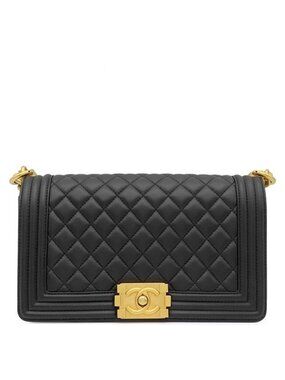 Chanel Shoulder Bag Boy 25 Lambskin Black Gold Chain